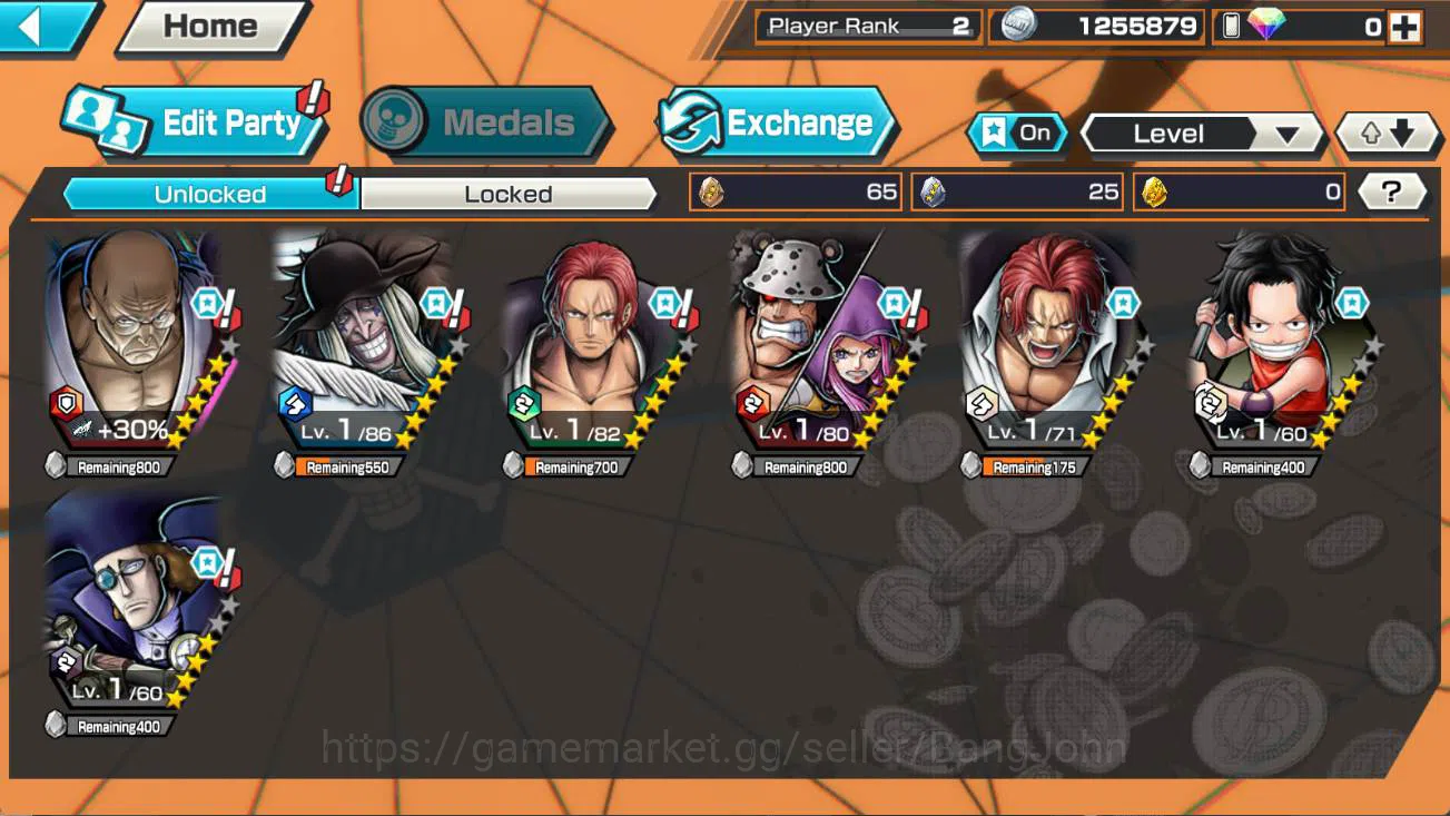 One Piece Bounty Rush Accounts Others GLOBAL | 3 EX St ethan baron, DD shanks, FR shanks, ASL, Kuma n Bonney, Van ogre Check 2