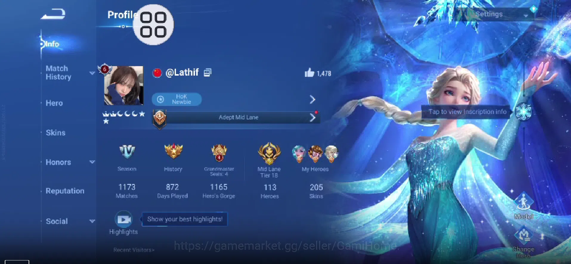 Honor of Kings Accounts Rare Skin Girl Acc ➤ Vip 7 / 200 SKIN | 2 Flawless: Elsa + Xiaoqiao | 13 Limited | 2 LNY 2025 | Lotm 1
