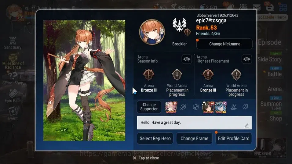 Epic Seven Accounts GLOBAL Unverif|New Era|5 ML(SP Politis,F Cecilia,S image 2