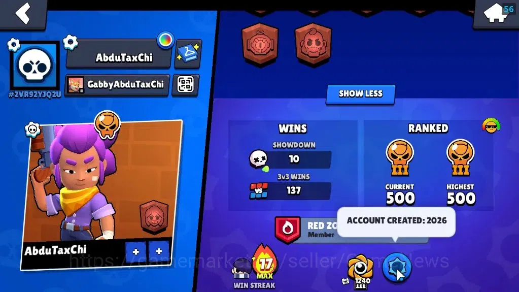Brawl Stars Accounts 1912 Trophy|5k Blings|22 Brawlers 1 MaxLvl Full Buffies Edgar|4 Skins|1 Legendary Void Amber,1 Epic 4
