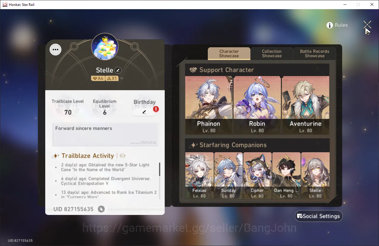 Honkai Star Rail Accounts ASIA | TL 70 | 5 golden ticket, the herta sign, ro image 2