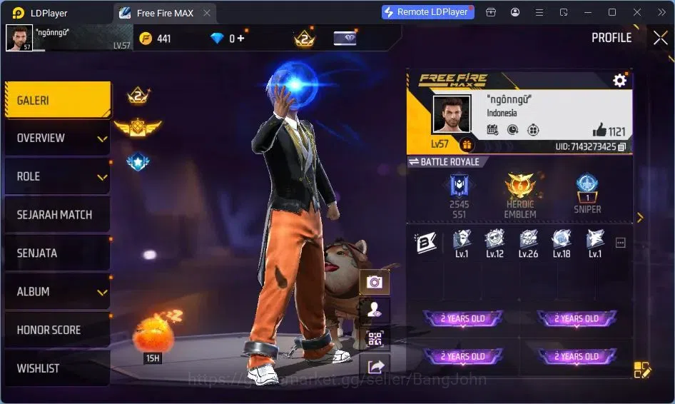 Free Fire Accounts Indonesia |Vault 120|EVO UMP-BOOYAH| EVO M60-DRESM image 2