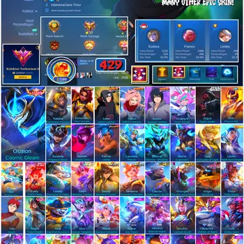 Mobile Legends: Bang Bang Accounts #4615 429 Skins | Gusion Cosmic Gleam (LEGEND) | Argus Darth Vader (STAR WARS) | Dyrroth