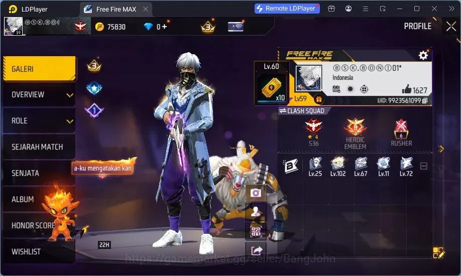 Free Fire Accounts Indonesia | M1887 Evo Lv.4, Thompson Cinder Coloss image 2