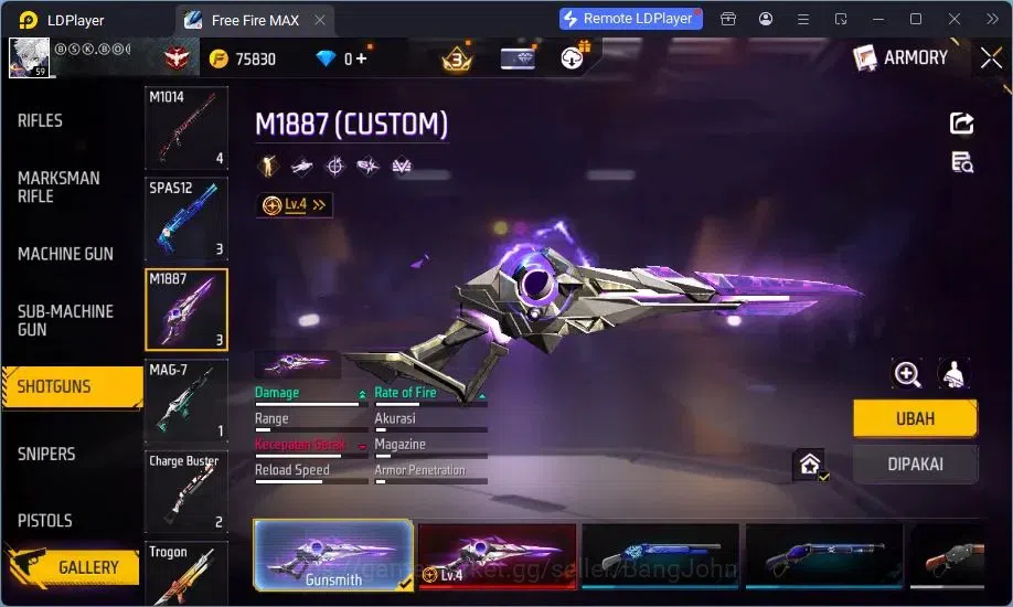 Free Fire Accounts Indonesia | M1887 Evo Lv.4, Thompson Cinder Coloss image 3