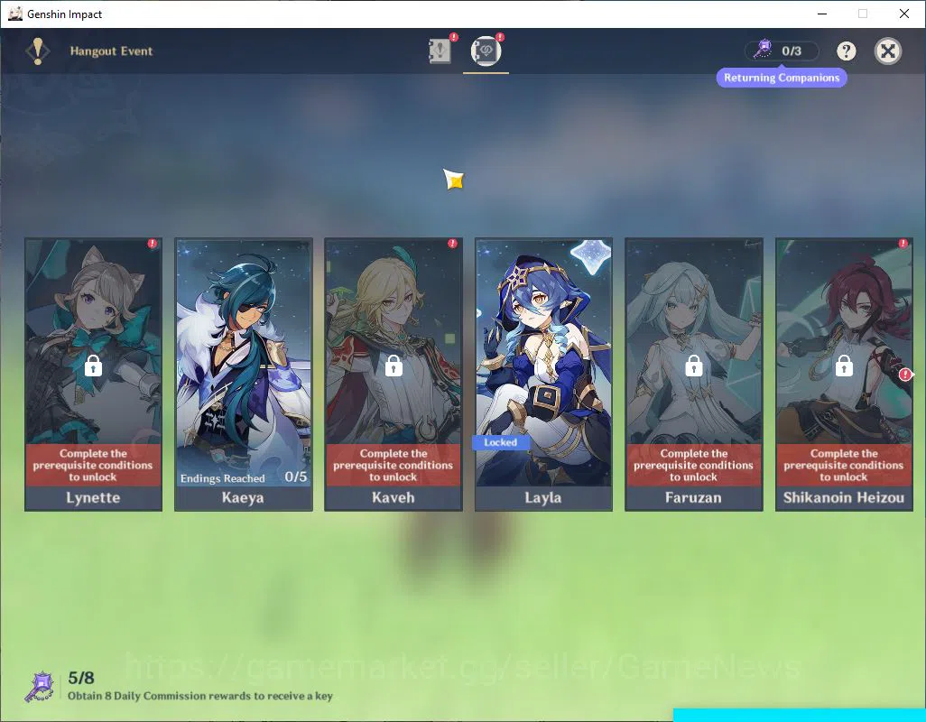 Genshin Impact Accounts Mid Game ASIA|AR 50|3 Limited + 2(*5Weapon)|Zhongli C4 Sign,Columbina,Neuvillette|Mc Male|Fate 8 12