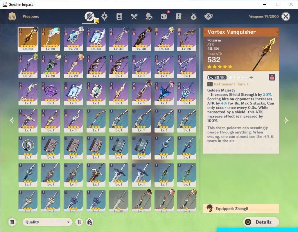 Genshin Impact Accounts Mid Game ASIA|AR 50|3 Limited + 2(*5Weapon)|Zhongli C4 Sign,Columbina,Neuvillette|Mc Male|Fate 8 4