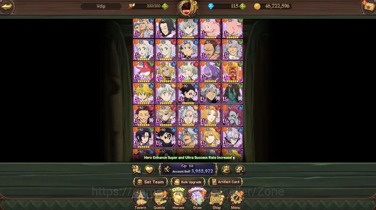 The Seven Deadly Sins: Grand Cross Accounts Whale Global 3.9M CC|6LR+10UR| MeliNemesis 6/6, Menor, 1 LR and UR selector|Code 2