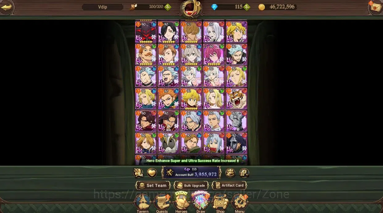 The Seven Deadly Sins: Grand Cross Accounts Whale Global 3.9M CC|6LR+10UR| MeliNemesis 6/6, Menor, 1 LR and UR selector|Code 3