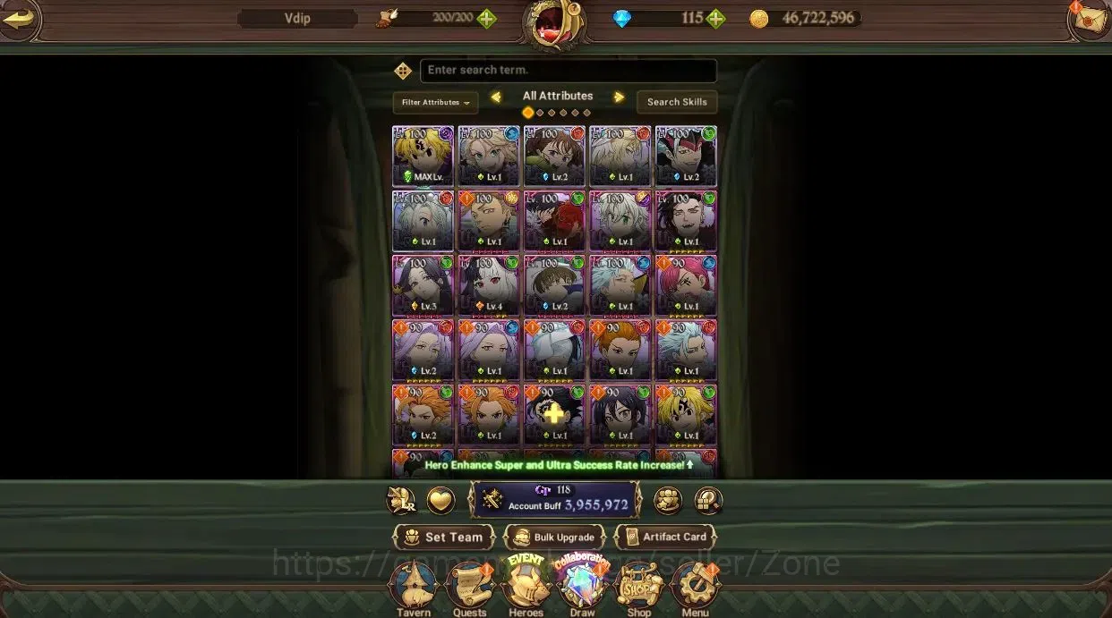 The Seven Deadly Sins: Grand Cross Accounts Whale Global 3.9M CC|6LR+10UR| MeliNemesis 6/6, Menor, 1 LR and UR selector|Code 8