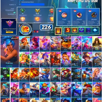 Mobile Legends: Bang Bang Accounts #4687 226 Skins | Karina Leona (KOF) | Roger Grimlock (TRANSFORMERS) | Carmilla Astral