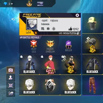 Free Fire Accounts SPEK ELIT CS - BUNDLE BLUE LOCK NAGI IDAMAN - CELANA GAJAH LANGKA - BUNDLE ST 1 - EMOT NAILONG - EMOT