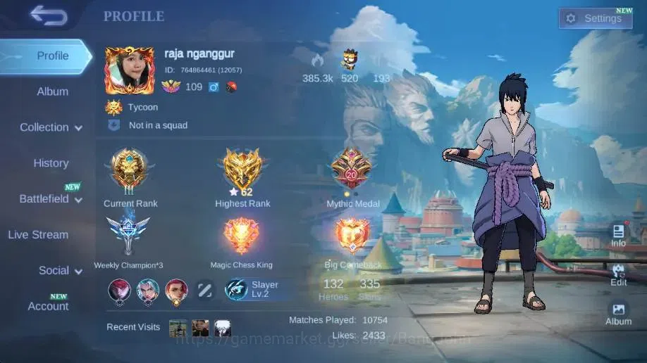 Mobile Legends: Bang Bang Accounts Global|Hero 132|Skin 335|Renowned|Itachi+Sasuke|ST image 1