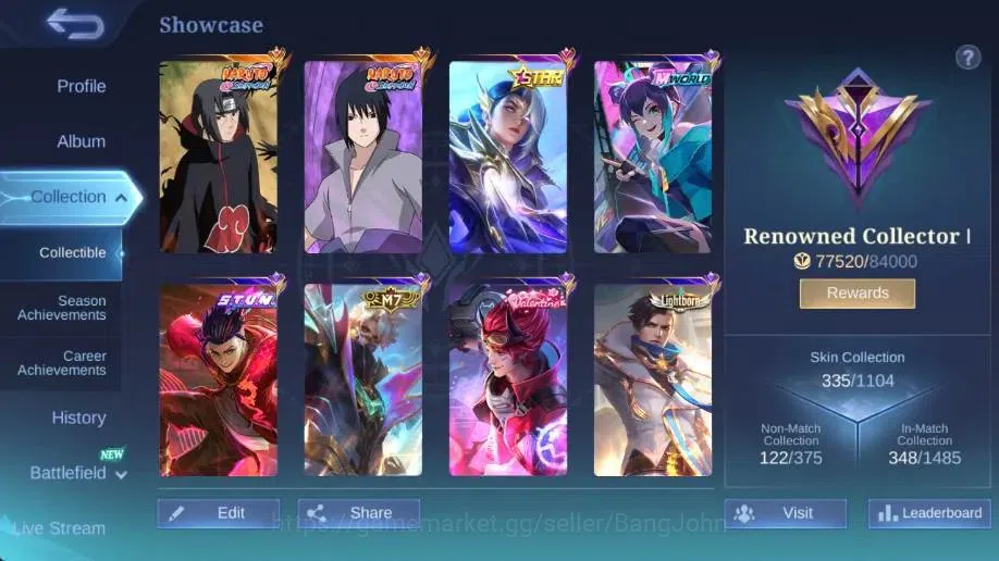 Mobile Legends: Bang Bang Accounts Global|Hero 132|Skin 335|Renowned|Itachi+Sasuke|ST image 2