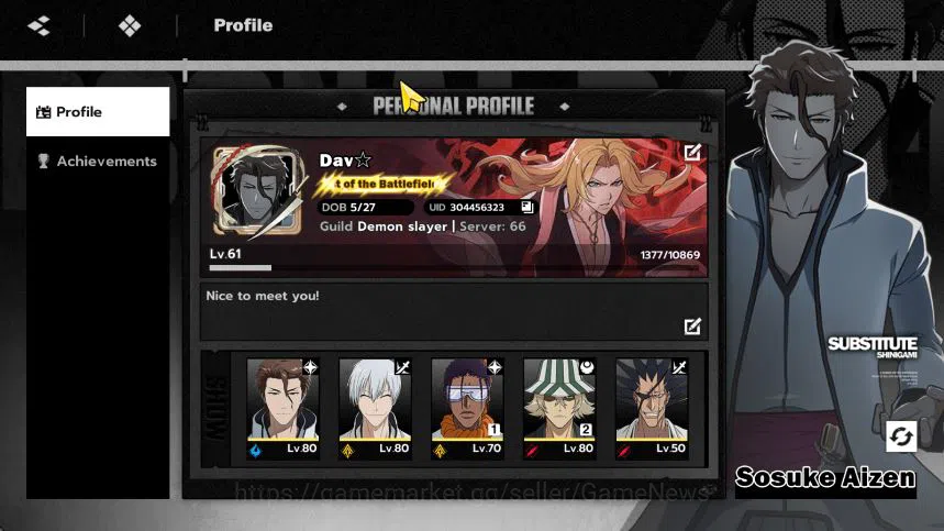 BLEACH: Soul Resonance Accounts NuverseSEA|Lv61|6SSR[({Aizen,UraharaB2,Byakuya,Ikk image 1