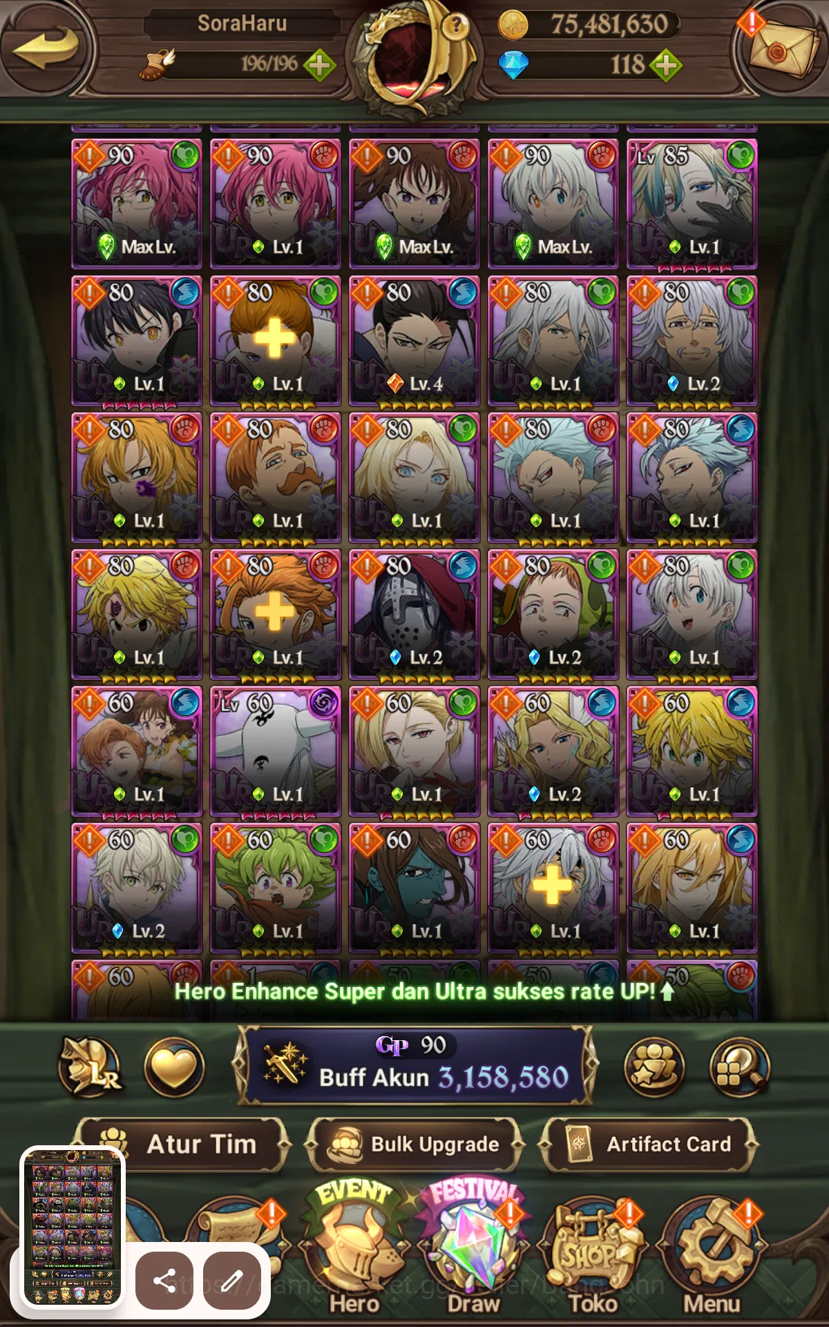 The Seven Deadly Sins: Grand Cross Accounts GLOBAL |3.1M CC|UR Merlin&escanor,Salos,Brunhild,F image 13