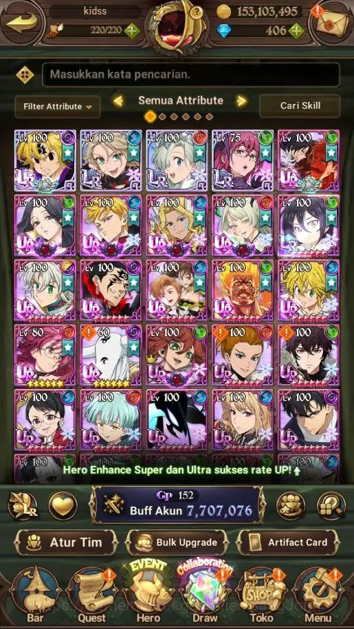 The Seven Deadly Sins: Grand Cross Accounts Endgame Asia | 7.7M GP |4 LR+13 UR|LR Mesis 1/6,RO Masness 4/6|UR Menor 1/6,ODK 5