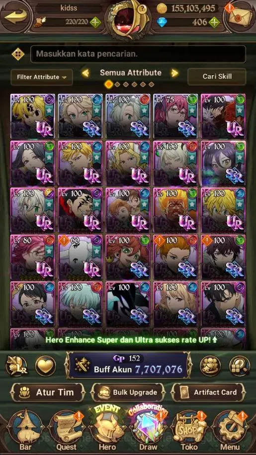The Seven Deadly Sins: Grand Cross Accounts Endgame Asia | 7.7M GP |4 LR+13 UR|LR Mesis 1/6,RO Masness 4/6|UR Menor 1/6,ODK 6