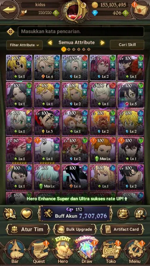 The Seven Deadly Sins: Grand Cross Accounts Endgame Asia | 7.7M GP |4 LR+13 UR|LR Mesis 1/6,RO Masness 4/6|UR Menor 1/6,ODK 7