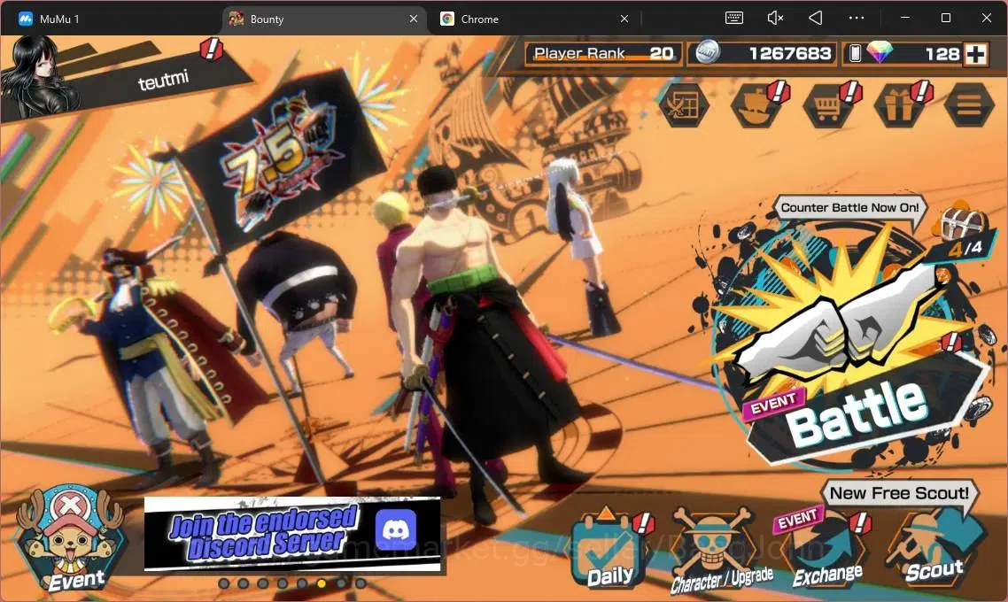 One Piece Bounty Rush Accounts High-End Global |EX 5|PR 20|KOP Gol D.Roger,AF Rob Lucci,S-Snake Max,GP GolD.Roger,Zoro&Sanji 1