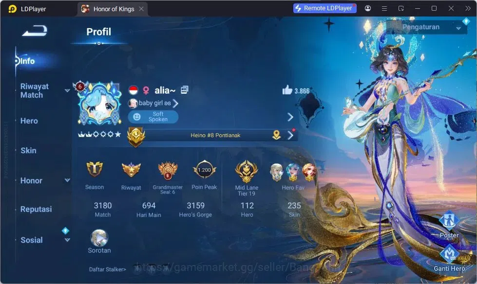 Honor of Kings Accounts GLOBAL|112HR|235SK|Mythic Diochan | Dolia Limited+ image 14