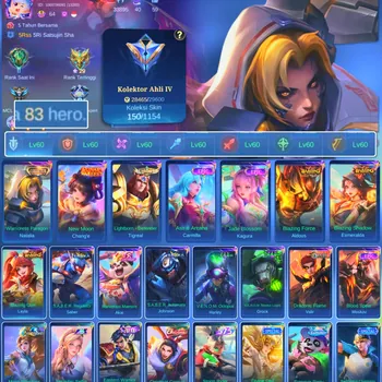 Mobile Legends: Bang Bang Accounts Others HERO 83 SKIN 150 | EMBLEM ALL MAX| COLECTOR NATALIA| NEW MOON CHANGE| EPIC KAGURA