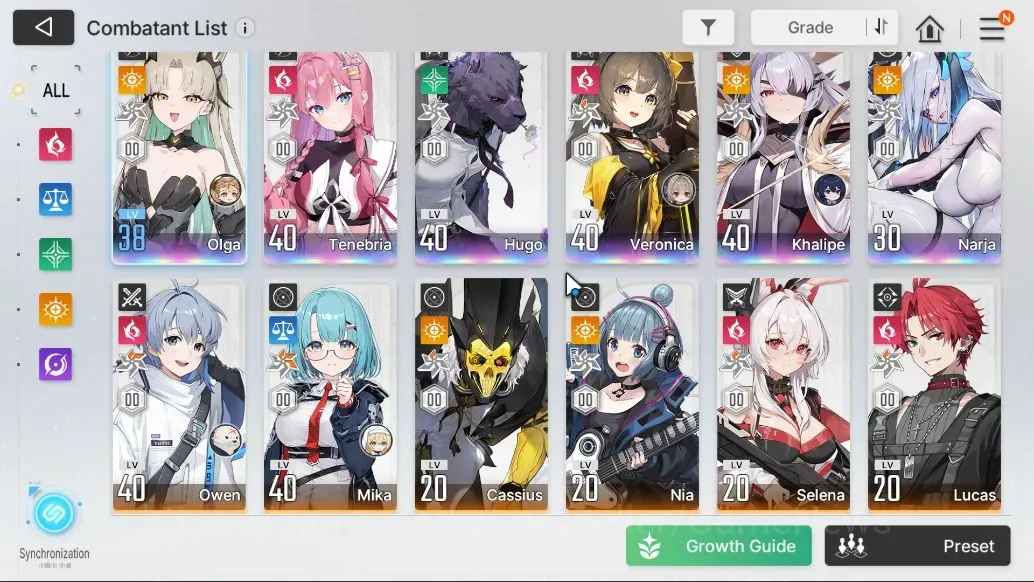 Chaos Zero Nightmare Accounts Global|Lv 33| 6 SSR (Olga,Narja,VeronicaM1,Tenebria,Hugo,Khalipe) +10 SR 1