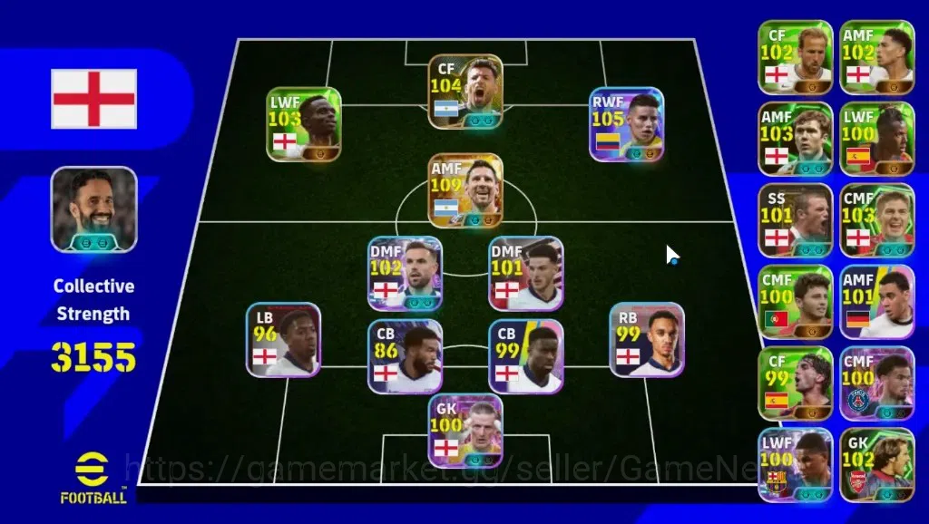 eFootball Accounts Legends & Iconic Players Android|National Team Pack England|Big Time Lionel Messi|Show Time James 1