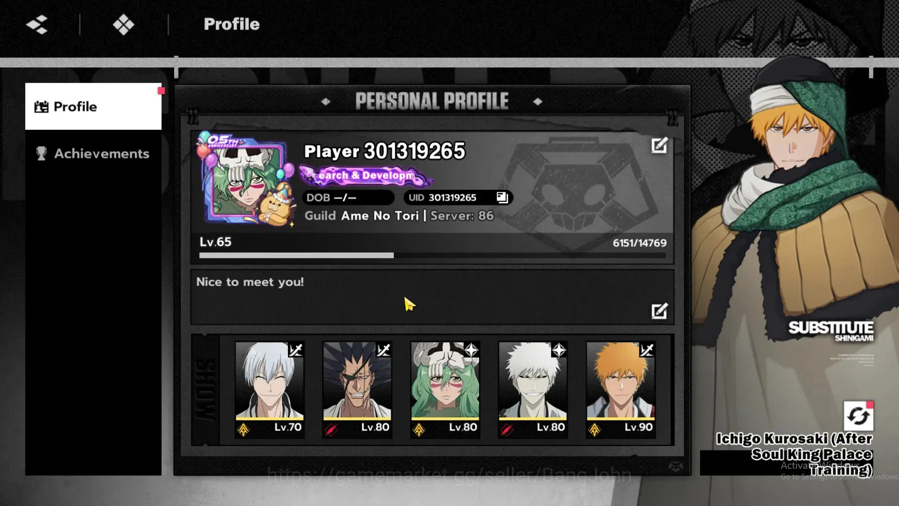 BLEACH: Soul Resonance Accounts Nuverse SEA|Lv.65|9 SSR 8 Sign(Byakuya,Kenpachi,Kaname,UruharaB1,Madarame,Gin,Nilliel,White 1