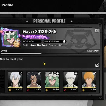 BLEACH: Soul Resonance Accounts Nuverse SEA|Lv.65|9 SSR 8 Sign(Byakuya,Kenpachi,Kaname,UruharaB1,Madarame,Gin,Nilliel,White