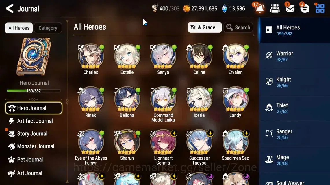 Epic Seven Accounts High-End GLOBAL|9ML (LQC, STene, A.Ravi, R&L, BW Iseria Etc.)|PoH+Bless ON|30 CB, 496 MM, 13.5K 3