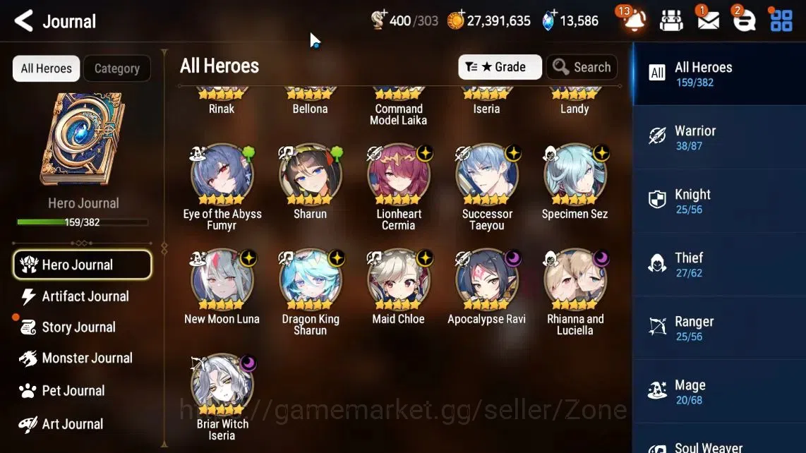 Epic Seven Accounts High-End GLOBAL|9ML (LQC, STene, A.Ravi, R&L, BW Iseria Etc.)|PoH+Bless ON|30 CB, 496 MM, 13.5K 4