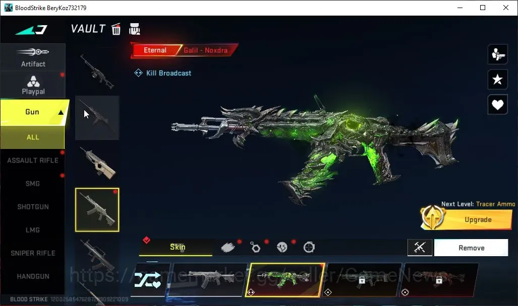 Blood Strike Accounts Collab Skin ASIA|ETERNAL Galil Noxdra Lv2|Meele Ultra Butterfly Knife Synthwave|Collab AOT M4A1 Battle 1