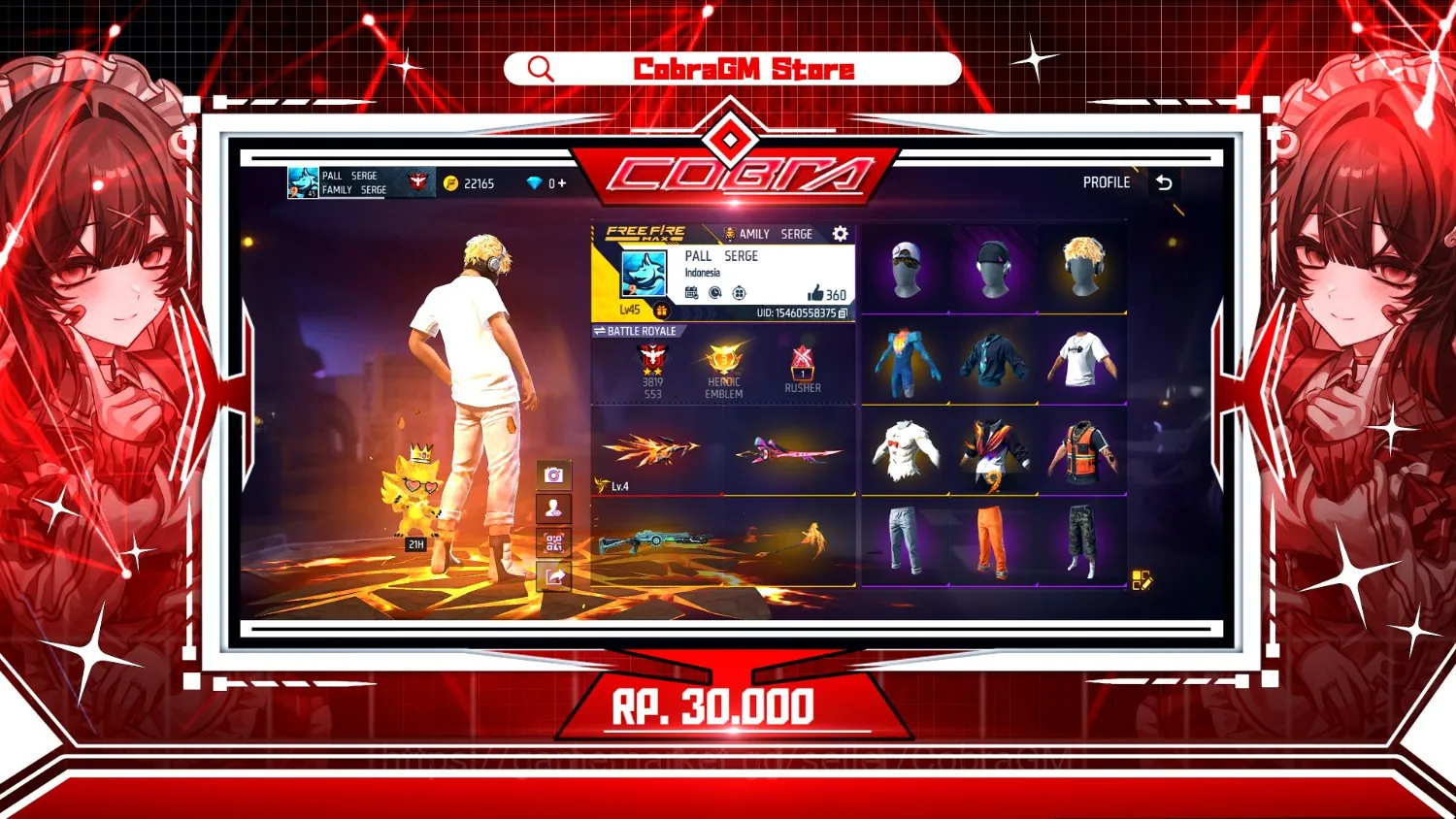 Free Fire Accounts Akun Free Fire Polosan Vault 45 | Evo 1 | Tenxi | Pixel | Arthic Blue | Doctor Red | Sg Kayu 1