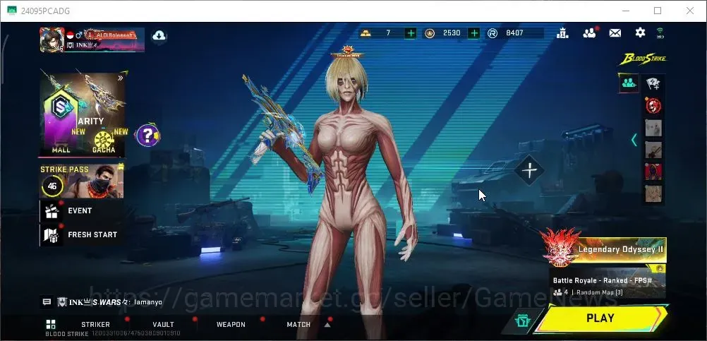 Blood Strike Accounts Collab Skin ASIA|ETERNAL MP7 Tidesong|Collab AOT Female Titan,M4A1 Battle of Faith|Ultra 1