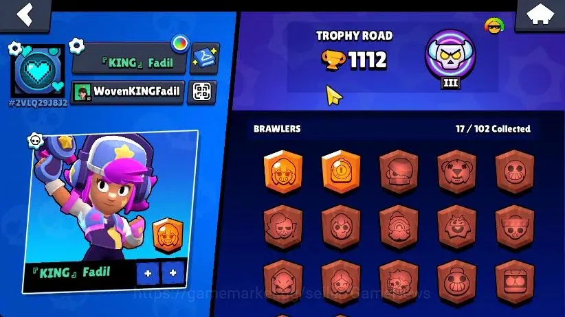 Brawl Stars Accounts 1112 Trophy|17 Brawlers 3 Max Lvl [Edgar,Shelly]|3 Epic Skins [DJ Emz,L Rico,Stellar Shelly]|6K 10