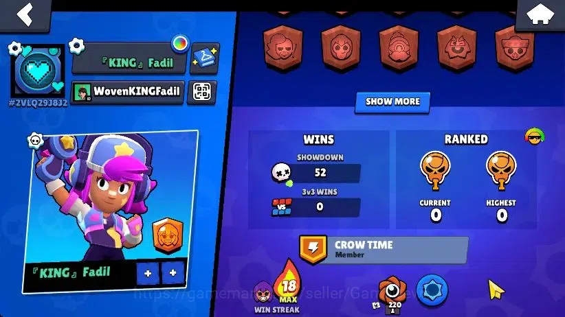 Brawl Stars Accounts 1112 Trophy|17 Brawlers 3 Max Lvl [Edgar,Shelly]|3 Epic Skins [DJ Emz,L Rico,Stellar Shelly]|6K 2
