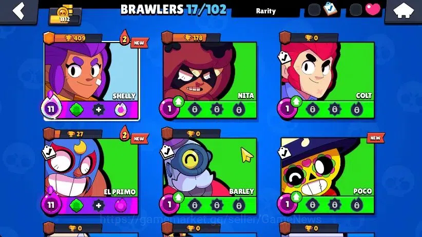 Brawl Stars Accounts 1112 Trophy|17 Brawlers 3 Max Lvl [Edgar,Shelly]|3 Epic Skins [DJ Emz,L Rico,Stellar Shelly]|6K 6