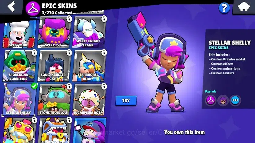 Brawl Stars Accounts 1112 Trophy|17 Brawlers 3 Max Lvl [Edgar,Shelly]|3 Epic Skins [DJ Emz,L Rico,Stellar Shelly]|6K 8