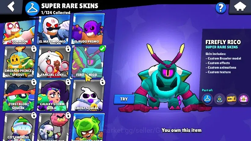 Brawl Stars Accounts 1112 Trophy|17 Brawlers 3 Max Lvl [Edgar,Shelly]|3 Epic Skins [DJ Emz,L Rico,Stellar Shelly]|6K 9
