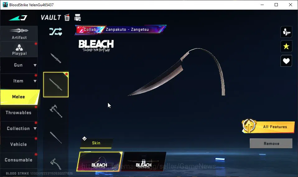 Blood Strike Accounts Mid-Tier ASIA|Fresh Starter|MELEE Collab BLEACH Zanpakuto - Zangetsu|Collab BLEACH Byakuya 4