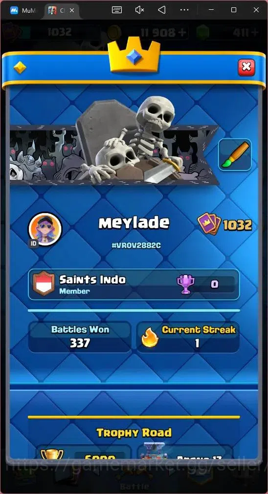 Clash Royale Accounts Global |CL 1032|KTL 12|Trophy 6000|108 Cards|1 L14 image 3