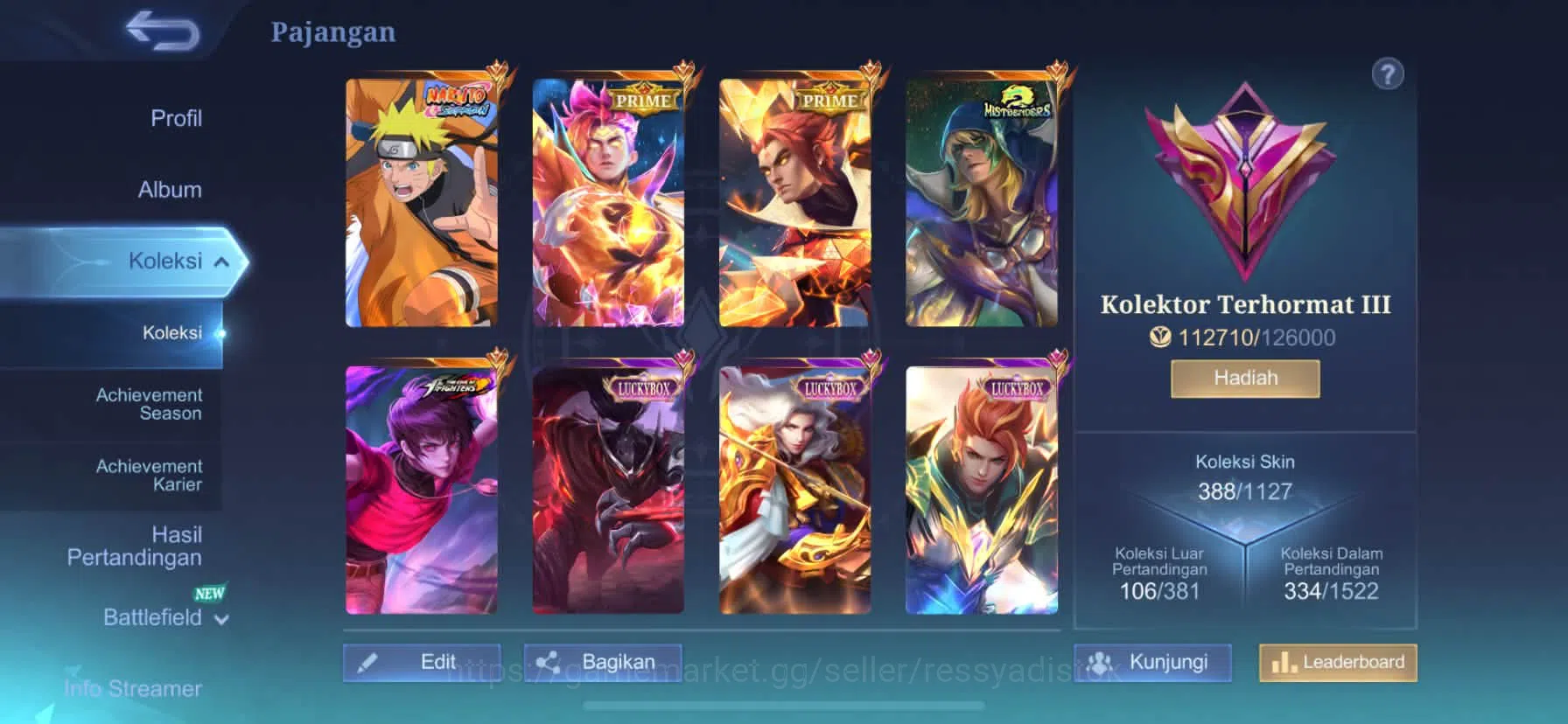Mobile Legends: Bang Bang Accounts Rare Skin MOBILE LEGEND BANGBANG | SKIN 388, MAGIC WHELL 191, LUKAS NARUTO, ALDOUS MS 2