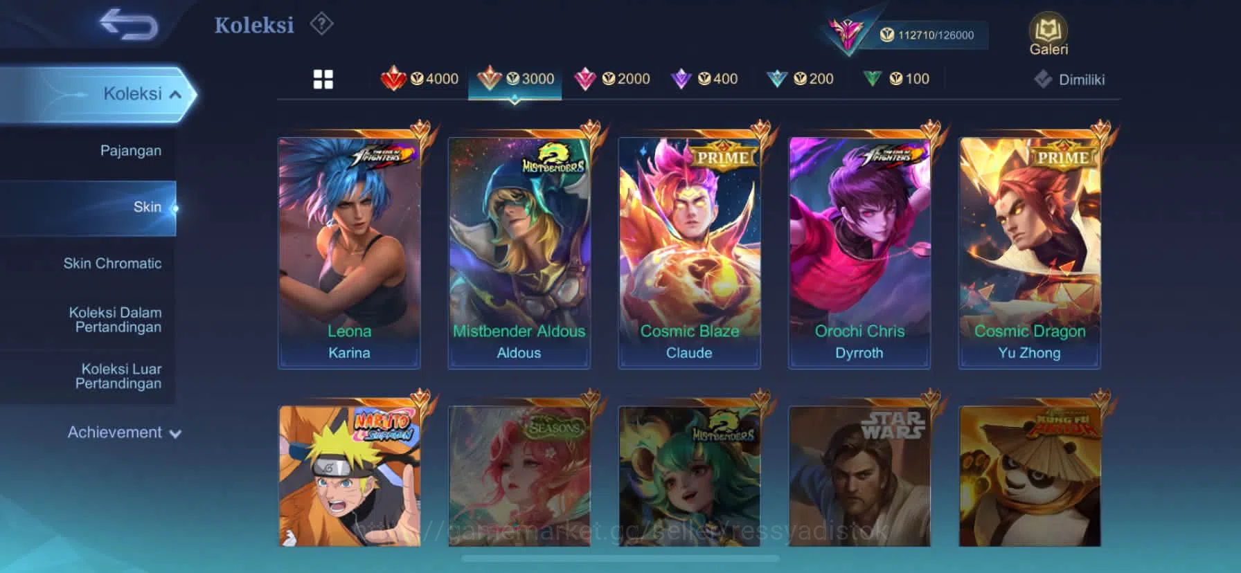 Mobile Legends: Bang Bang Accounts Rare Skin MOBILE LEGEND BANGBANG | SKIN 388, MAGIC WHELL 191, LUKAS NARUTO, ALDOUS MS 3