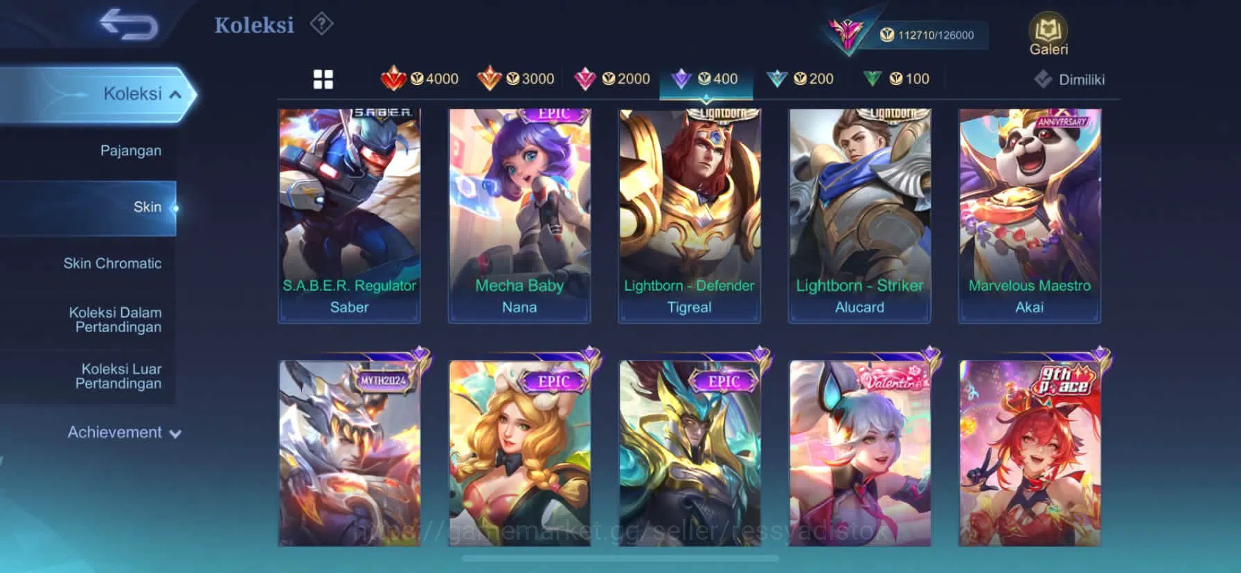 Mobile Legends: Bang Bang Accounts Rare Skin MOBILE LEGEND BANGBANG | SKIN 388, MAGIC WHELL 191, LUKAS NARUTO, ALDOUS MS 5