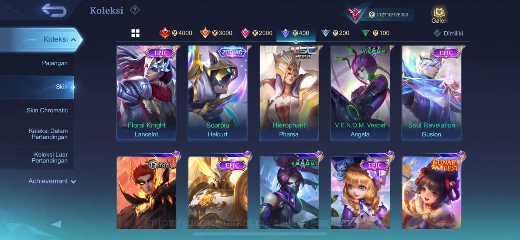 Mobile Legends: Bang Bang Accounts Rare Skin MOBILE LEGEND BANGBANG | SKIN 388, MAGIC WHELL 191, LUKAS NARUTO, ALDOUS MS 7