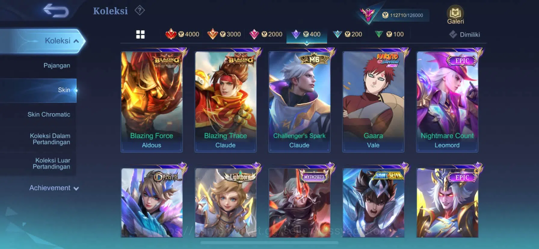 Mobile Legends: Bang Bang Accounts Rare Skin MOBILE LEGEND BANGBANG | SKIN 388, MAGIC WHELL 191, LUKAS NARUTO, ALDOUS MS 8