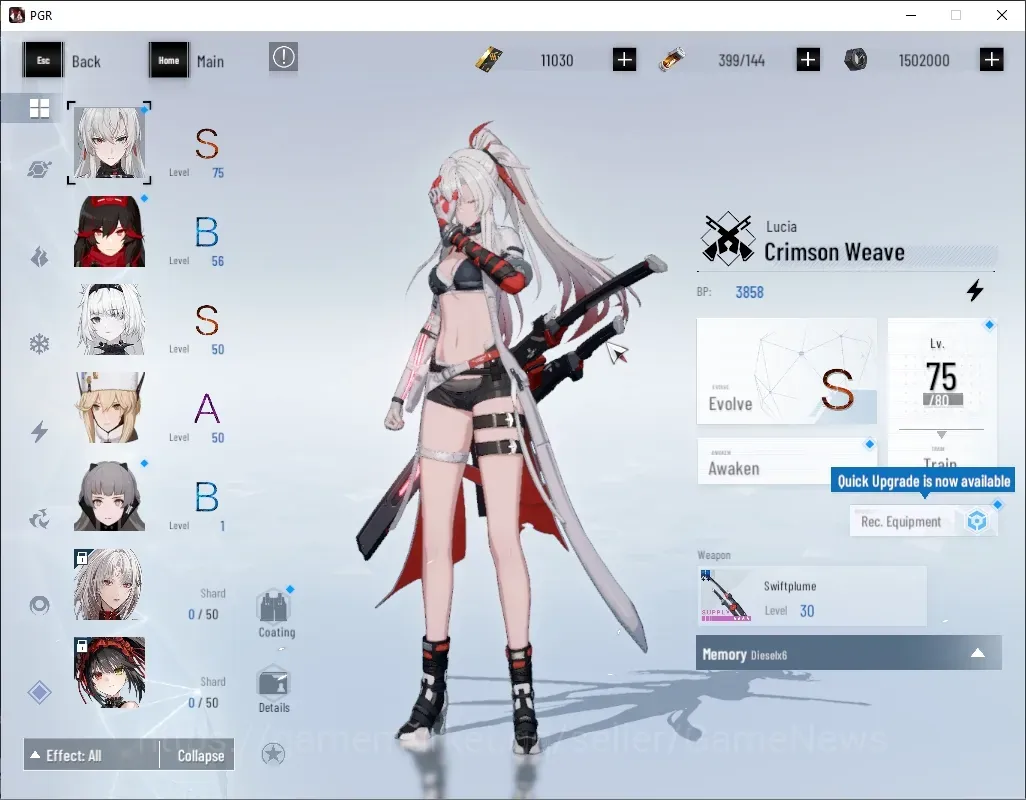 Punishing: Gray Raven Accounts Mid-Game NA|Lv 45|11k BC|S Lucia Crimson Weave & S No 21 Feral|1 S Omniframe & 1 Wp 1