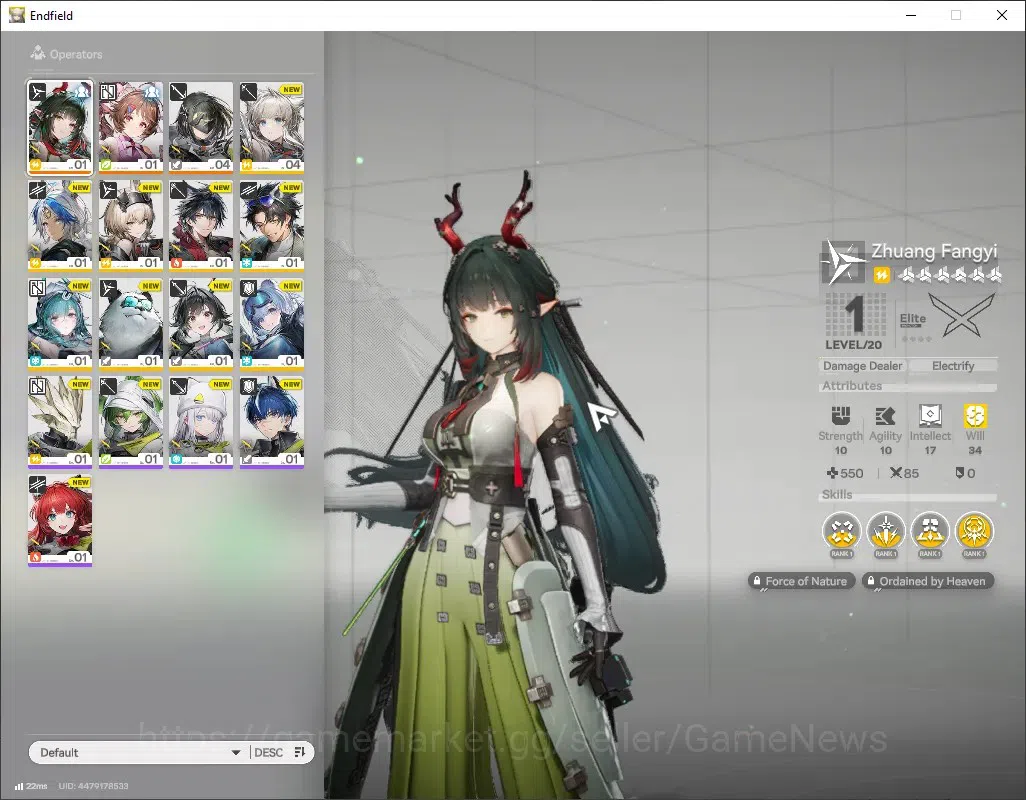 Arknights: Endfield Accounts ASIA | Starter Account | ZhuangFangyi | Lv.1 | 2 S image 2