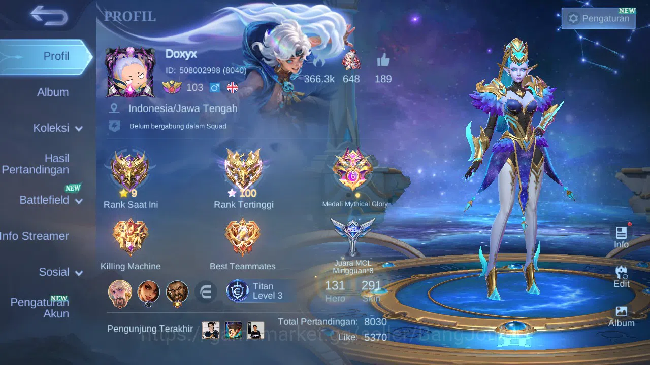 Mobile Legends: Bang Bang Accounts GLOBAL Hero 131 Skin 291 | Zodiac Selena | KOF Kar image 15